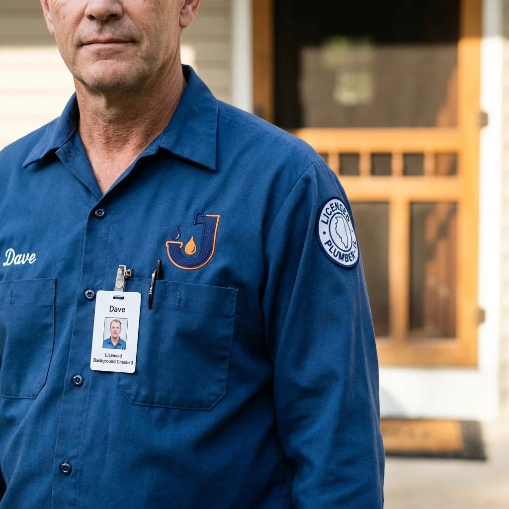 Licensed plumber showing ID badge in Glastonbury, CT