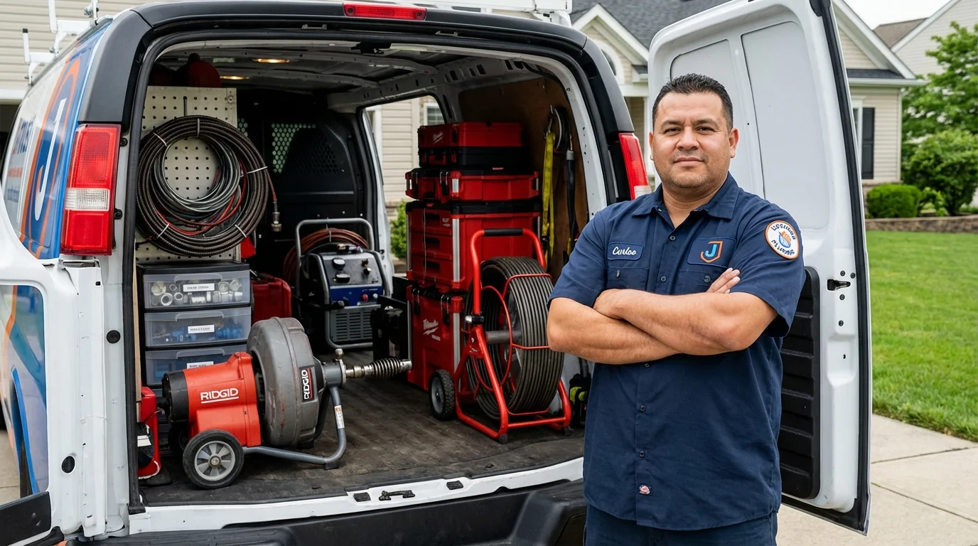 Professional drain cleaning equipment and Johns Plumbing LLC plumber in Glastonbury