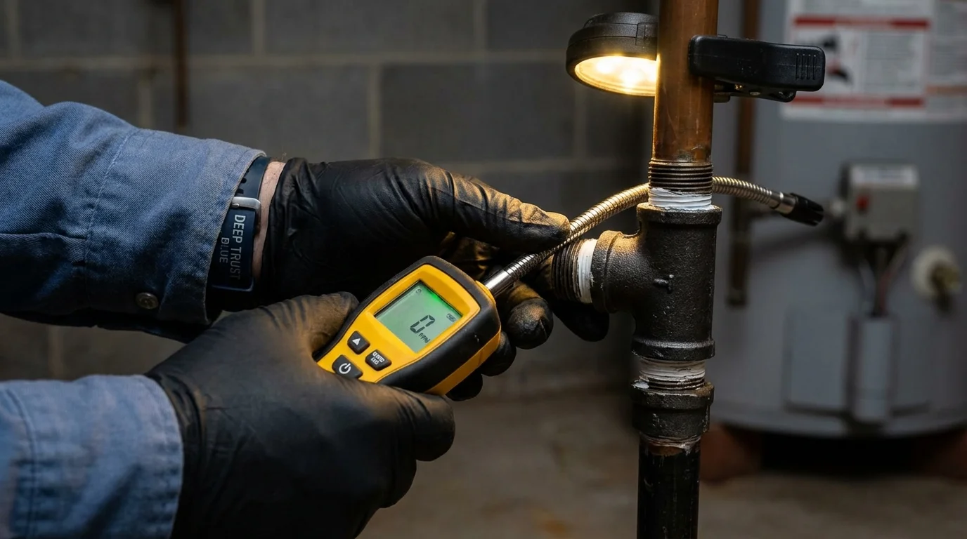 Gas leak detection with electronic sniffer by Johns Plumbing LLC in Glastonbury