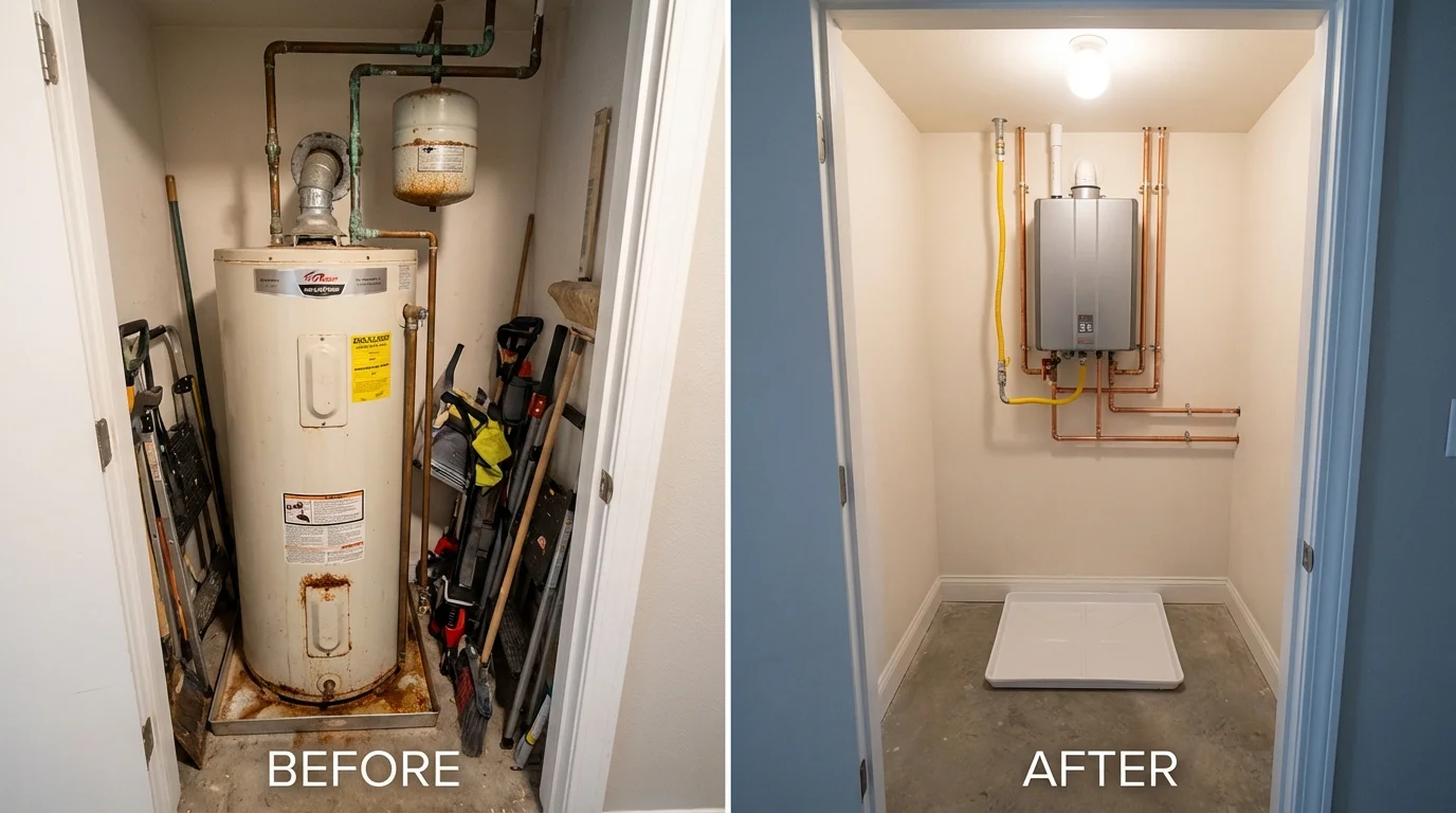 Tank water heater versus wall-mounted tankless unit comparison for Glastonbury, CT homeowners
